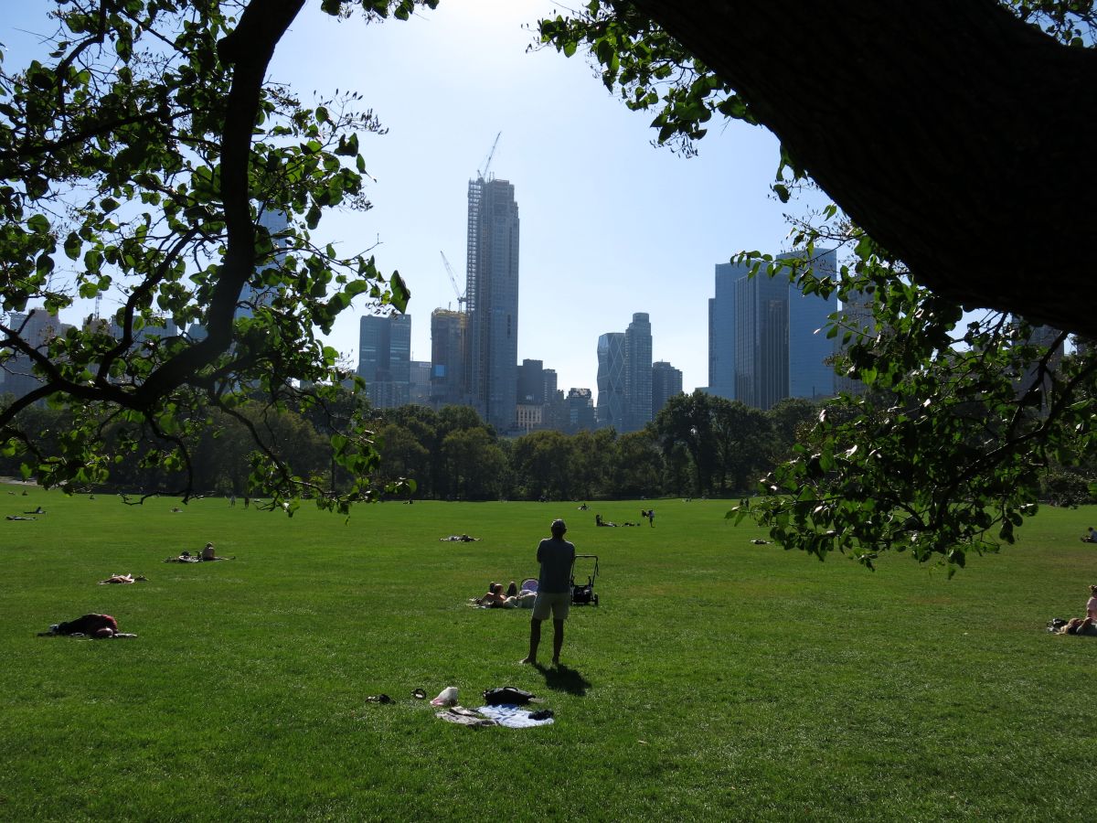Sheep Meadow i Central Park, udsigt mod syd